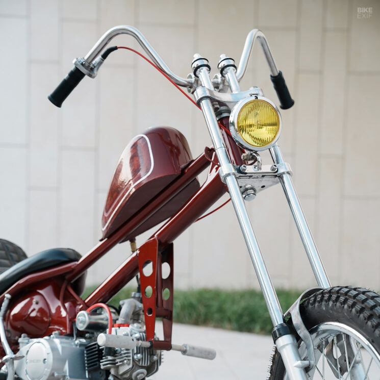 Custom-built Honda Cub chopper with a Zongshen engine